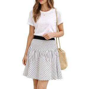 Maeve Anthropologie Black White Striped Cotton Flared Skirt Sz 2 Parisian‎ Lined